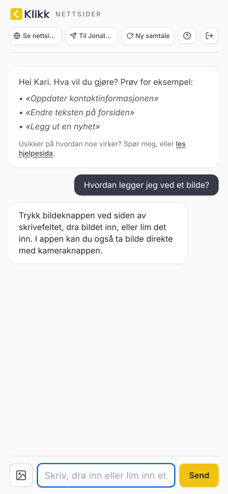 Chatten svarer på hvordan man legger ved bilde